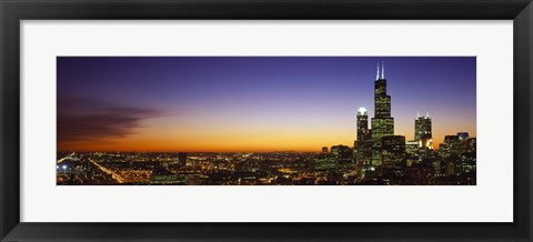 Framed Chicago at Night with Purple Sky Print
