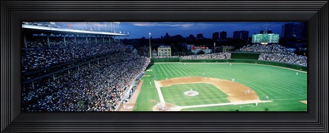 Framed Cubs baseball game under flood lights, USA, Illinois, Chicago Print