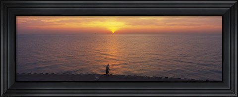 Framed Sunset over a lake, Lake Michigan, Chicago, Cook County, Illinois, USA Print