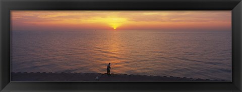 Framed Sunset over a lake, Lake Michigan, Chicago, Cook County, Illinois, USA Print