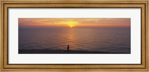 Framed Sunset over a lake, Lake Michigan, Chicago, Cook County, Illinois, USA Print