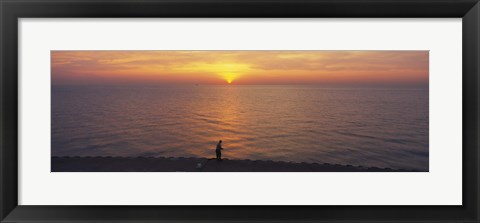 Framed Sunset over a lake, Lake Michigan, Chicago, Cook County, Illinois, USA Print