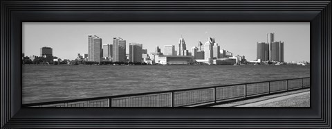 Framed Detroit Waterfront, Michigan (black &amp; white) Print