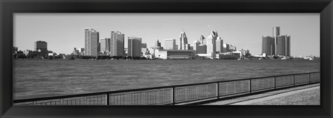 Framed Detroit Waterfront, Michigan (black &amp; white) Print