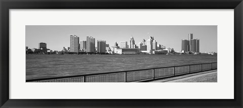 Framed Detroit Waterfront, Michigan (black &amp; white) Print