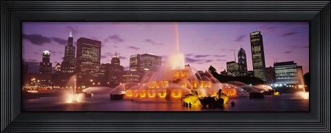 Framed Fountain lit up at dusk in a city, Chicago, Cook County, Illinois, USA Print