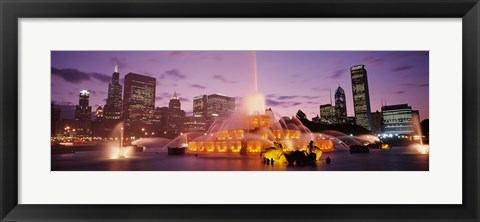 Framed Fountain lit up at dusk in a city, Chicago, Cook County, Illinois, USA Print