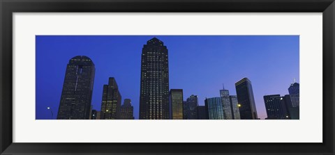 Framed Low angle view of buildings at dusk, Dallas, Texas, USA Print