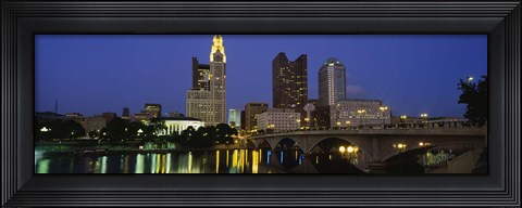 Framed Buildings lit up at night, Columbus, Scioto River, Ohio, USA Print
