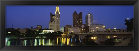 Framed Buildings lit up at night, Columbus, Scioto River, Ohio, USA Print