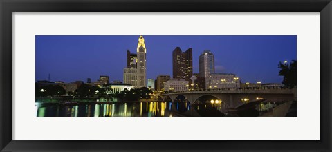 Framed Buildings lit up at night, Columbus, Scioto River, Ohio, USA Print
