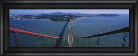 Framed Aerial view of traffic on a bridge, Golden Gate Bridge, San Francisco, California, USA Print