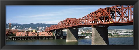 Framed Bascule bridge across a river, Broadway Bridge, Willamette River, Portland, Multnomah County, Oregon, USA Print