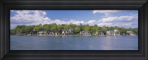 Framed Boathouses near the river, Schuylkill River, Philadelphia, Pennsylvania, USA Print