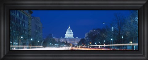 Framed Government building lit up at dusk, Capitol Building, Pennsylvania Avenue, Washington DC, USA Print