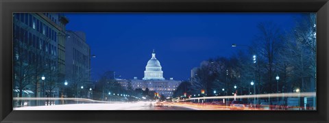 Framed Government building lit up at dusk, Capitol Building, Pennsylvania Avenue, Washington DC, USA Print