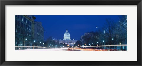 Framed Government building lit up at dusk, Capitol Building, Pennsylvania Avenue, Washington DC, USA Print