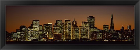 Framed Skyscrapers lit up at night, San Francisco, California, USA Print