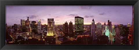 Framed Skyscrapers In A City At Dusk, Chicago, Illinois, USA Print