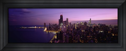 Framed Buildings Lit Up At Night, Chicago, Illinois, USA Print
