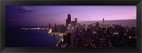 Framed Buildings Lit Up At Night, Chicago, Illinois, USA Print