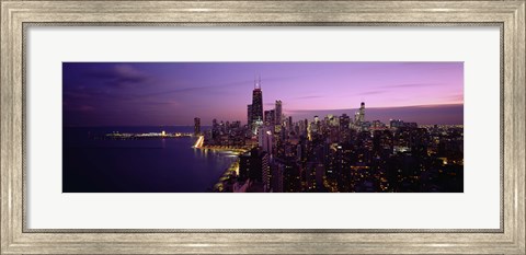 Framed Buildings Lit Up At Night, Chicago, Illinois, USA Print
