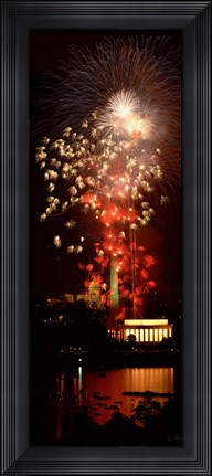Framed USA, Washington DC, Fireworks over Lincoln Memorial Print