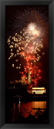 Framed USA, Washington DC, Fireworks over Lincoln Memorial Print