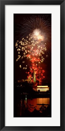 Framed USA, Washington DC, Fireworks over Lincoln Memorial Print