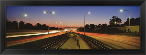 Framed Traffic Moving In The City, Mass Transit Tracks, Kennedy Expressway, Chicago, Illinois, USA Print