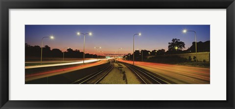 Framed Traffic Moving In The City, Mass Transit Tracks, Kennedy Expressway, Chicago, Illinois, USA Print