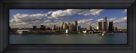 Framed Buildings at the waterfront, Detroit River, Detroit, Wayne County, Michigan, USA Print
