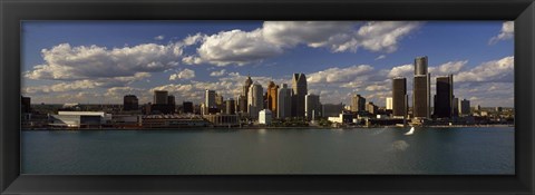 Framed Buildings at the waterfront, Detroit River, Detroit, Wayne County, Michigan, USA Print