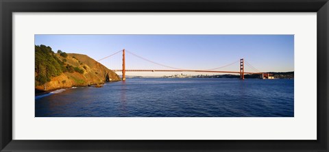 Framed Suspension bridge across the sea, Golden Gate Bridge, San Francisco, California, USA Print