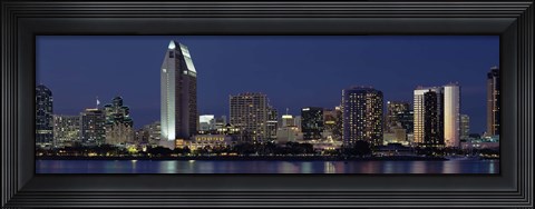Framed Skyscrapers at night in San Diego, California Print