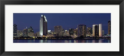 Framed Skyscrapers at night in San Diego, California Print