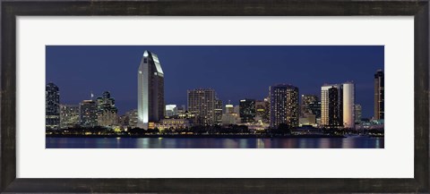 Framed Skyscrapers at night in San Diego, California Print