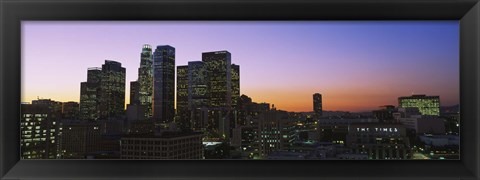 Framed Silhouette of skyscrapers at dusk, City of Los Angeles, California, USA Print