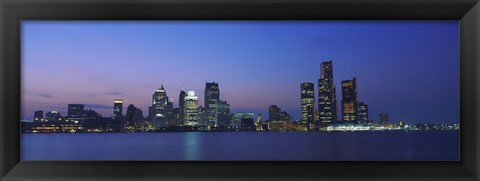 Framed Detroit Skyline at night, Michigan Print