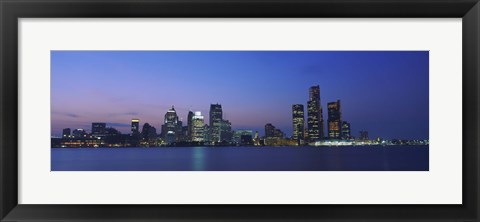 Framed Detroit Skyline at night, Michigan Print