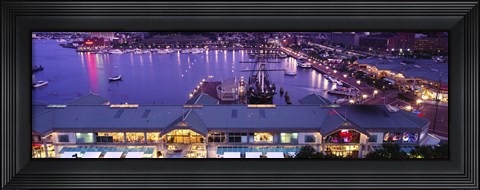 Framed Buildings at a harbor, Inner Harbor, Baltimore, Maryland, USA Print