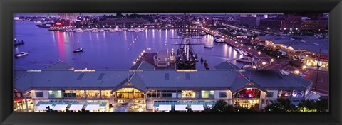 Framed Buildings at a harbor, Inner Harbor, Baltimore, Maryland, USA Print