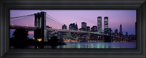 Framed Brooklyn Bridge at night, New York Print