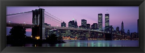 Framed Brooklyn Bridge at night, New York Print