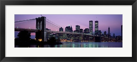 Framed Brooklyn Bridge at night, New York Print