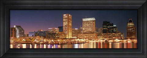 Framed Baltimore Lit Up at Dusk, Maryland Print