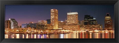 Framed Baltimore Lit Up at Dusk, Maryland Print