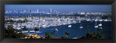 Framed Boats moored at a harbor, San Diego, California, USA Print