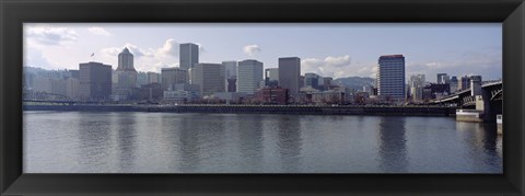 Framed Skyscrapers along the river, Portland, Oregon, USA Print