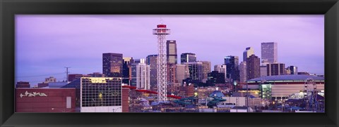 Framed Building lit up at dusk, Denver, Colorado, USA Print